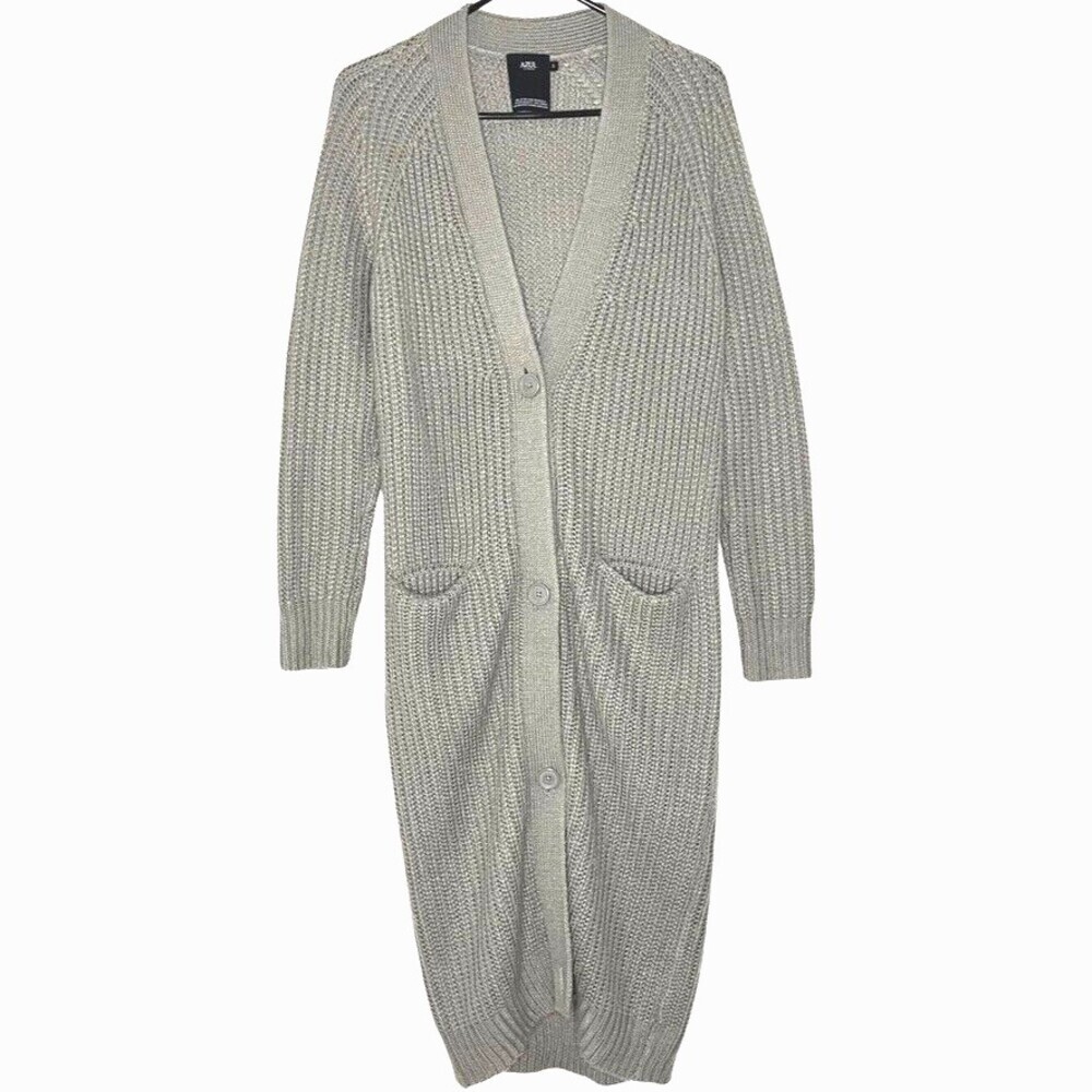 Azul by Moussy Women Sweater Small Gray Knit Long Sleeve V-Neck Duster Cardigan